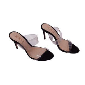 Schutz Ariella Stiletto High Heel Sandals Size 5.5 Black Transparent Straps